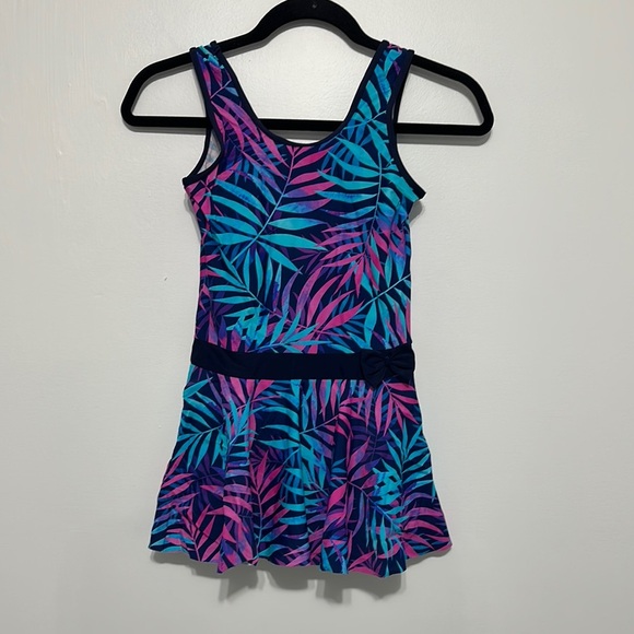Amazon Other - Tropical Leaf Kids Swim One Piece - Blue and Pink